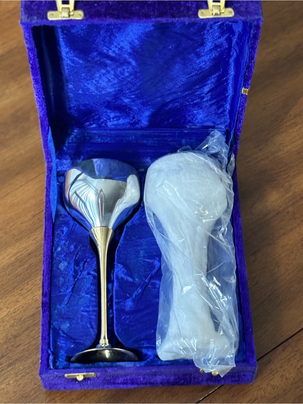 Silver-Tone Stemmed Goblet with Velvet Presentation Box - Blue/purple